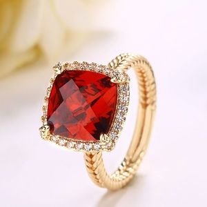 Lab created Ruby & 18k goldplated cushion cut NWT